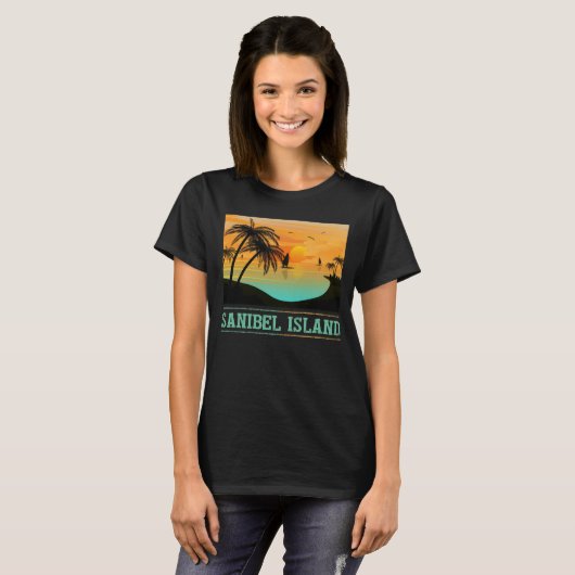 Retro Sanibel Island Tropical Sunset Beach T-shirt (Voorkant volledig)