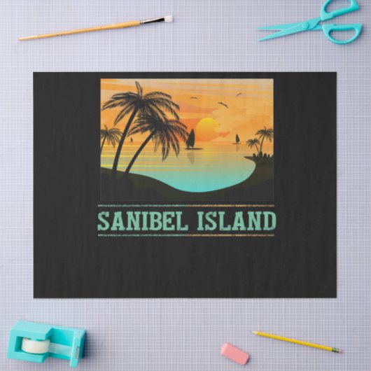 Retro Sanibel Island Tropical Sunset Beach Tissuepapier (Craft)