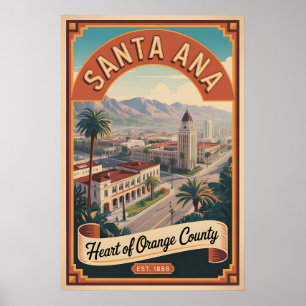 Retro Santa Ana Californië Reisillustratie Poster