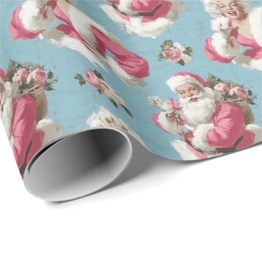 Retro Santa and Glam Holiday Cheer Cadeaupapier (Rol Hoek)