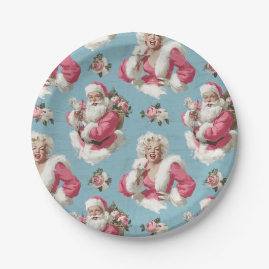 Retro Santa and Glam Holiday Cheer Papieren Bordje (Voorkant)