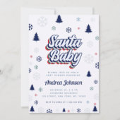 Retro Santa Baby Blue Snowflakes Boy Baby shower Kaart (Voorkant)