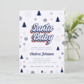 Retro Santa Baby Blue Snowflakes Boy Baby shower Kaart (Staand voorkant)