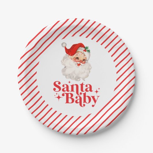 Retro Santa Baby kerst baby shower Papieren Bordje (Voorkant)