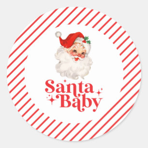 Retro Santa Baby kerst baby shower Ronde Sticker