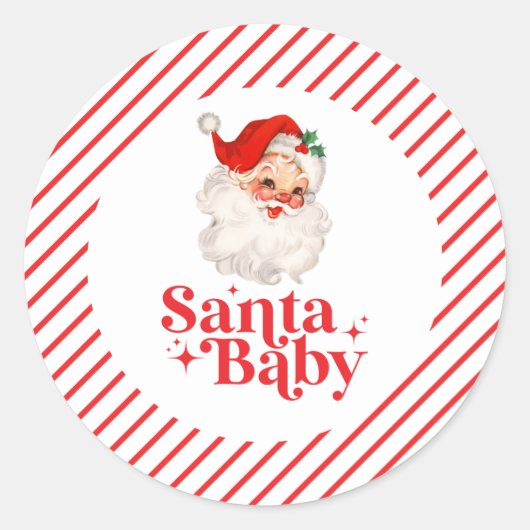 Retro Santa Baby kerst baby shower Ronde Sticker (Voorkant)