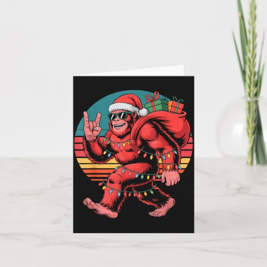 Retro Santa Bigfoot Christmas Funny Sasquatch Xmas Kaart (Voorkant)