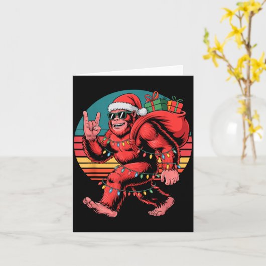 Retro Santa Bigfoot Christmas Funny Sasquatch Xmas Kaart (Gele Bloem)