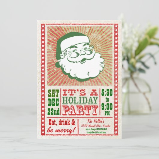 Retro Santa Billboard Holiday Uitnodiging (Staand voorkant)