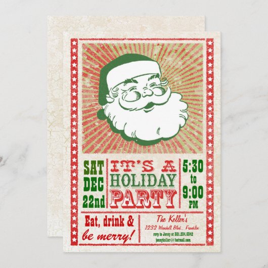 Retro Santa Billboard Holiday Uitnodiging (Voorkant / Achterkant)