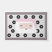 Retro Santa Black en White Tile Kerstmis Deurmat (Voorkant)