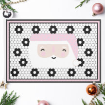 Retro Santa Black en White Tile Kerstmis