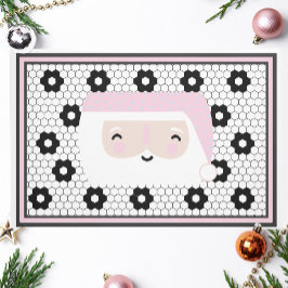 Retro Santa Black en White Tile Kerstmis Deurmat
