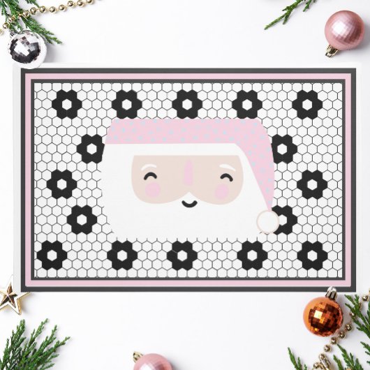 Retro Santa Black en White Tile Kerstmis Deurmat