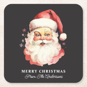 Retro Santa Black Gepersonaliseerde Naam Kerstmis Kartonnen Onderzetters
