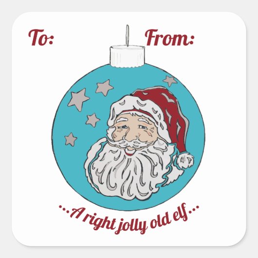 Retro Santa (blauw) Vierkante Sticker (Voorkant)
