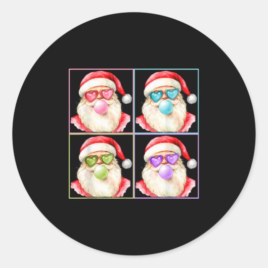 Retro Santa Blowing Bubble Gum P Art Sungles Chris Ronde Sticker (Voorkant)
