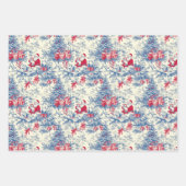 Retro Santa Blue & Red Christmas Tree Toile Wrap Inpakpapier Vel (Voorkant)