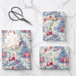 Retro Santa Blue & Red Christmas Tree Toile Wrap Inpakpapier Vel<br><div class="desc">Retro Santa Blue & Red Christmas Tree Toile Wrap Papieren vellen</div>