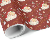 Retro Santa Bourgogne Rode Feestelijke Charm Cadeaupapier (Rol Hoek)