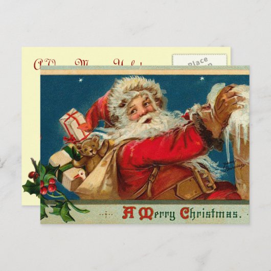 Retro Santa Briefkaart (Voorkant / Achterkant)