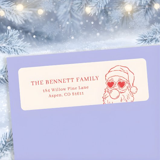 Retro Santa Bubble Holiday Return Address Etiket