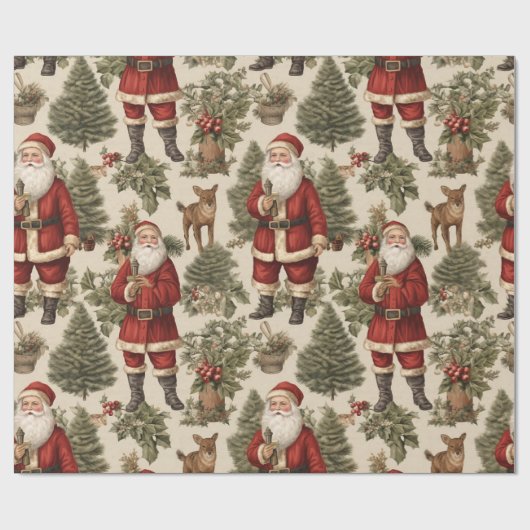  Retro Santa Cadeaupapier (Vlak)