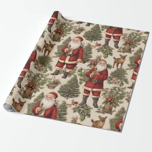  Retro Santa Cadeaupapier (Uitgerold)