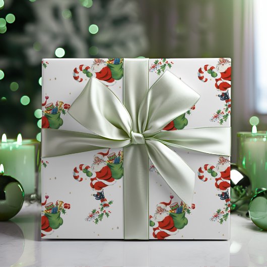  Retro Santa Candy Cane Pogo Stick Cadeaupapier