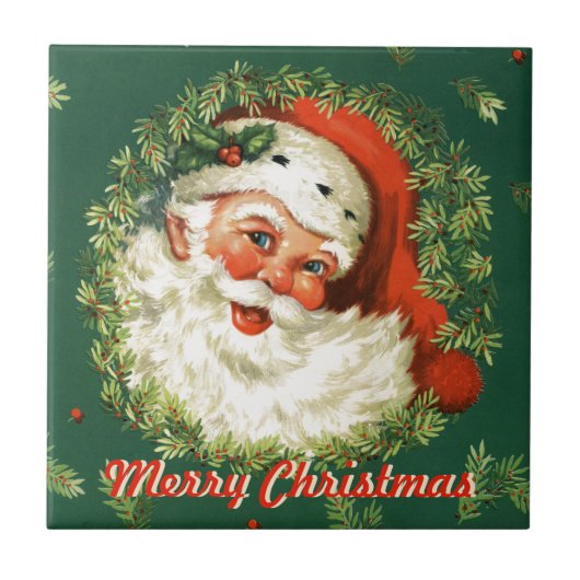 Retro Santa Ceramic Tile Tegeltje (Voorkant)