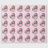 Retro Santa Christmas Blowing Bubble  Cadeaupapier (Vlak)