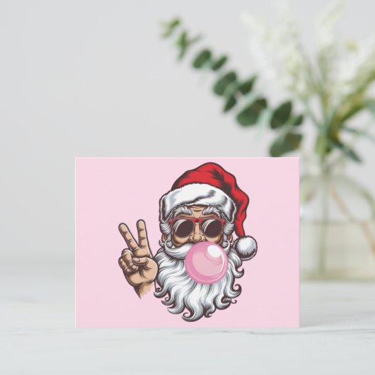 Retro Santa Christmas Blowing Bubble Feestdagenkaart (Staand voorkant)