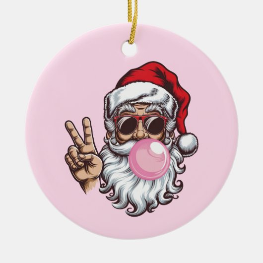 Retro Santa Christmas Blowing Bubble  Keramisch Ornament (Voorkant)