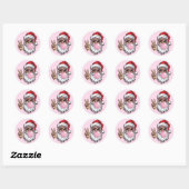 Retro Santa Christmas Blowing Bubble  Ronde Sticker (Vel)