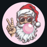 Retro Santa Christmas Blowing Bubble  Ronde Sticker<br><div class="desc">Retro Kerstman Blowing Bubble  Vrolijk Kerstfeest Grappige Kerstman met Zonnebril Xmas Vakantie</div>