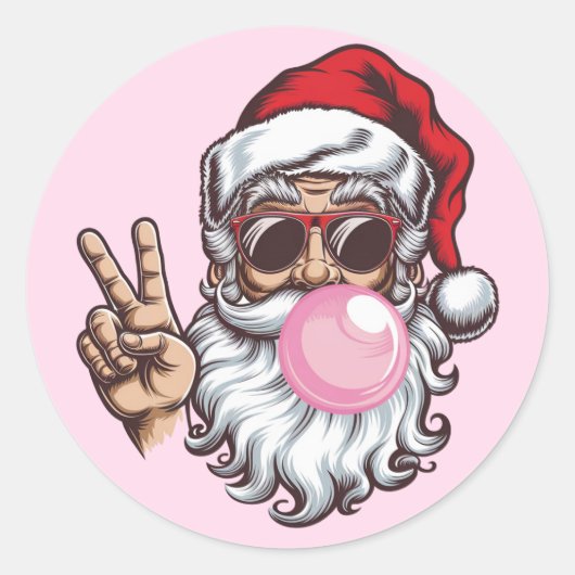 Retro Santa Christmas Blowing Bubble  Ronde Sticker (Voorkant)