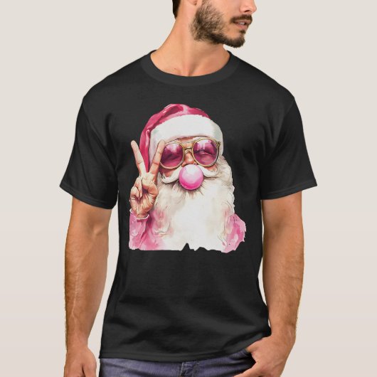 Retro Santa Christmas Blowing Bubble T-shirt (Voorkant)