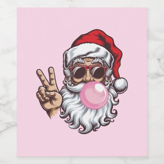 Retro Santa Christmas Blowing Bubble Wijn Etiket (Enkel label)