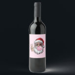 Retro Santa Christmas Blowing Bubble  Wijn Etiket<br><div class="desc">Retro Kerstman Blowing Bubble  Vrolijk Kerstfeest Grappige Kerstman met Zonnebril Xmas Vakantie</div>