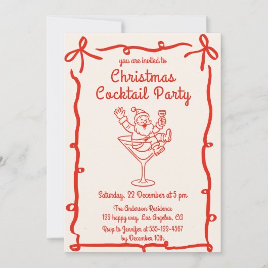 Retro Santa Christmas Cocktail Party Kaart (Voorkant)