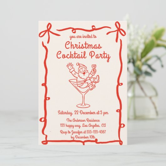 Retro Santa Christmas Cocktail Party Kaart (Staand voorkant)