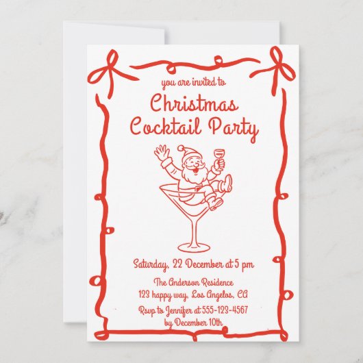 Retro Santa Christmas Cocktail Party Kaart (Voorkant)