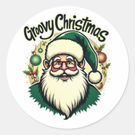 Retro Santa Christmas – Groovy Vakantiestijl Ronde Sticker