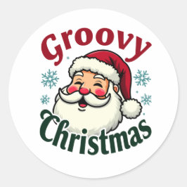 Retro Santa Christmas – Groovy Vakantiestijl Ronde Sticker
