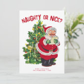 Retro Santa Christmas Naughty Nice niet-foto kaart (Staand voorkant)