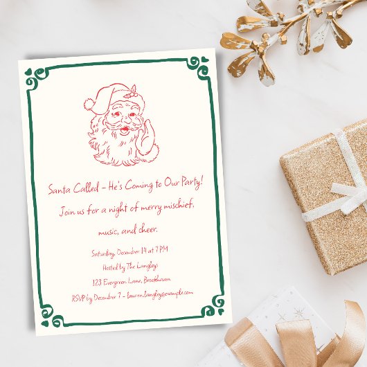 Retro Santa Christmas Party Whimsical Doodle Kaart