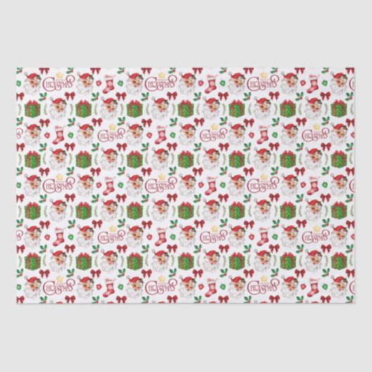 Retro Santa Christmas Tissue Papier (Voorkant)
