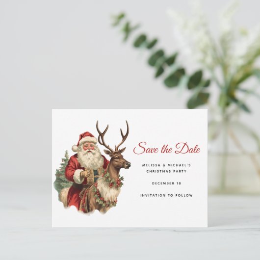 Retro Santa Classic Kerstmis Save the Date Uitnodiging Briefkaart (Staand voorkant)