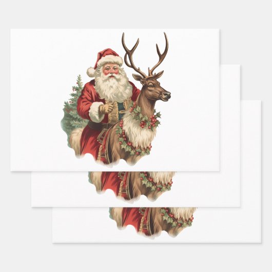 Retro Santa Classic Traditionele Kerstmis Inpakpapier Vel (Set)