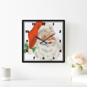 Retro Santa Claus and Holly Vierkante Klok (Huis)